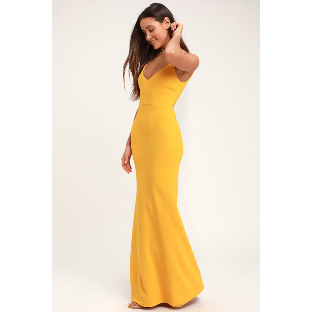 Lulus Infinite Glory Golden Yellow Maxi Dress - Size XS